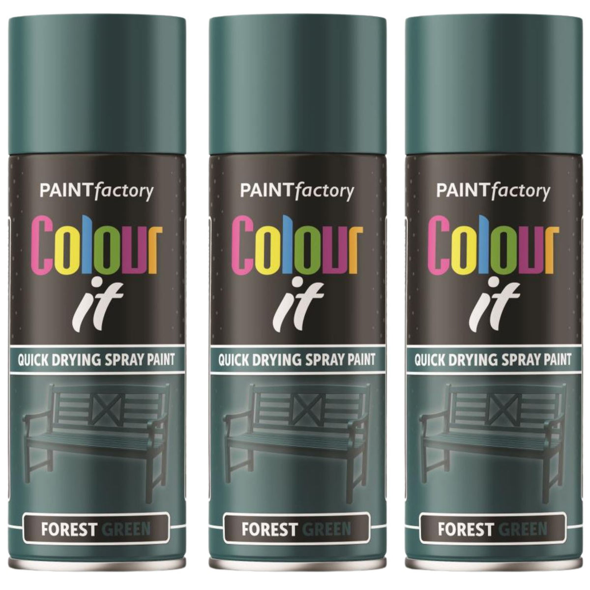 3X Paint Factory Forest Green Gloss Spray Paint 400ml