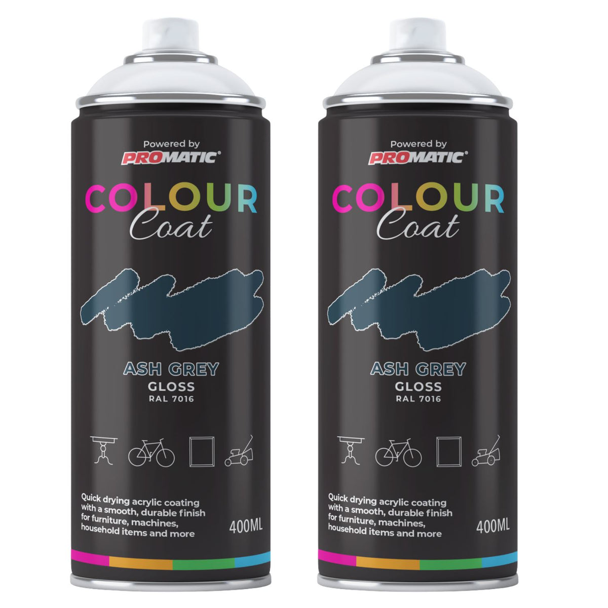2X Ash Grey RAL 7016 Gloss Spray Paint 400ml