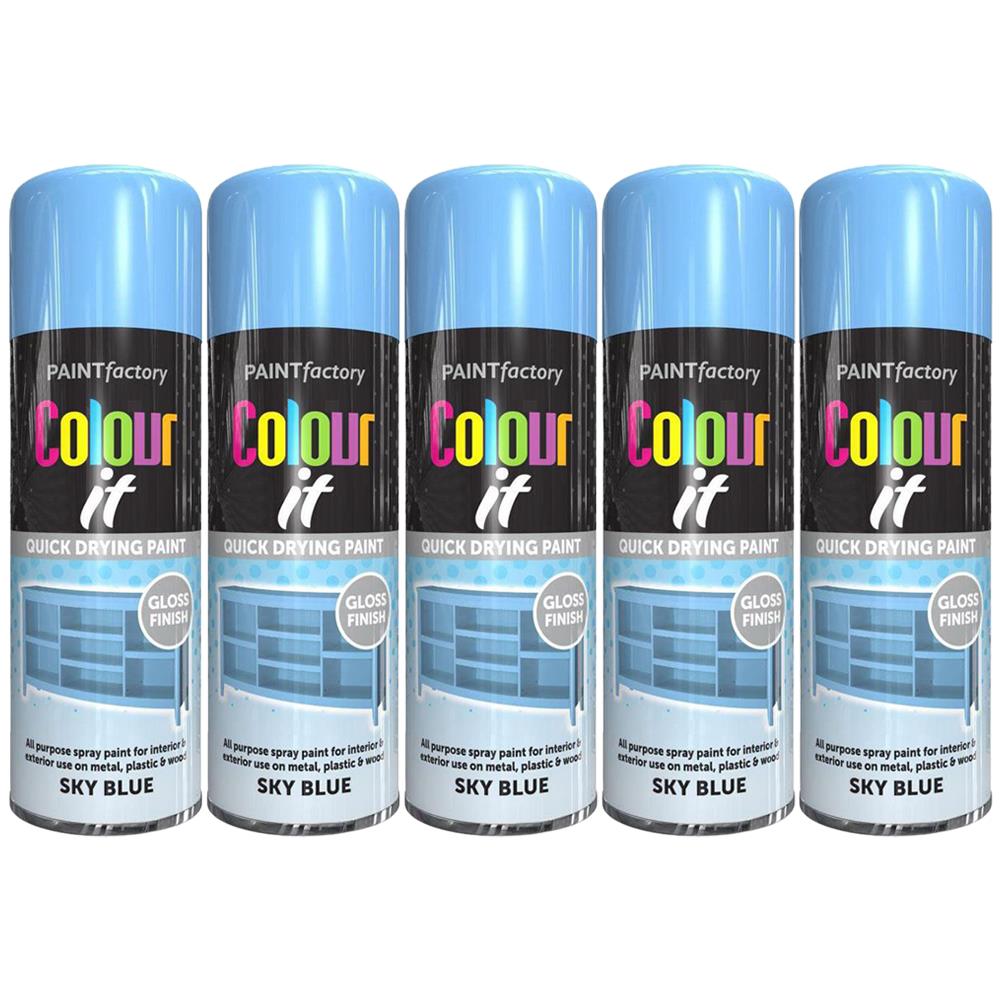 5X Paint Factory Sky Blue Gloss Spray Paint 400ml