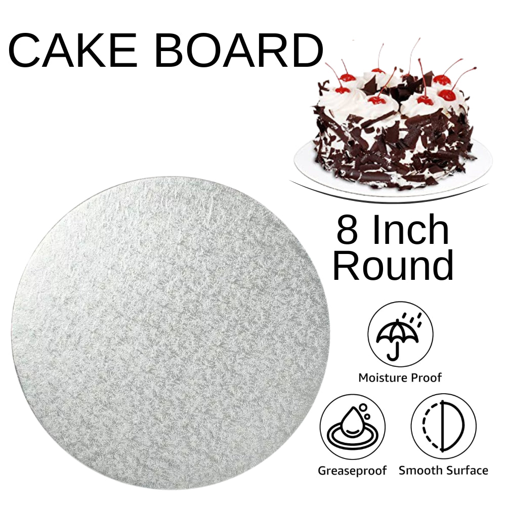 1 Board - 8" Round Silver Double Thick Cards Cake Board