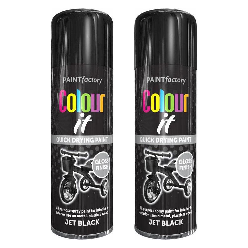 2X Paint Factory Jet Black Gloss Spray Paint 400ml Spray Paint