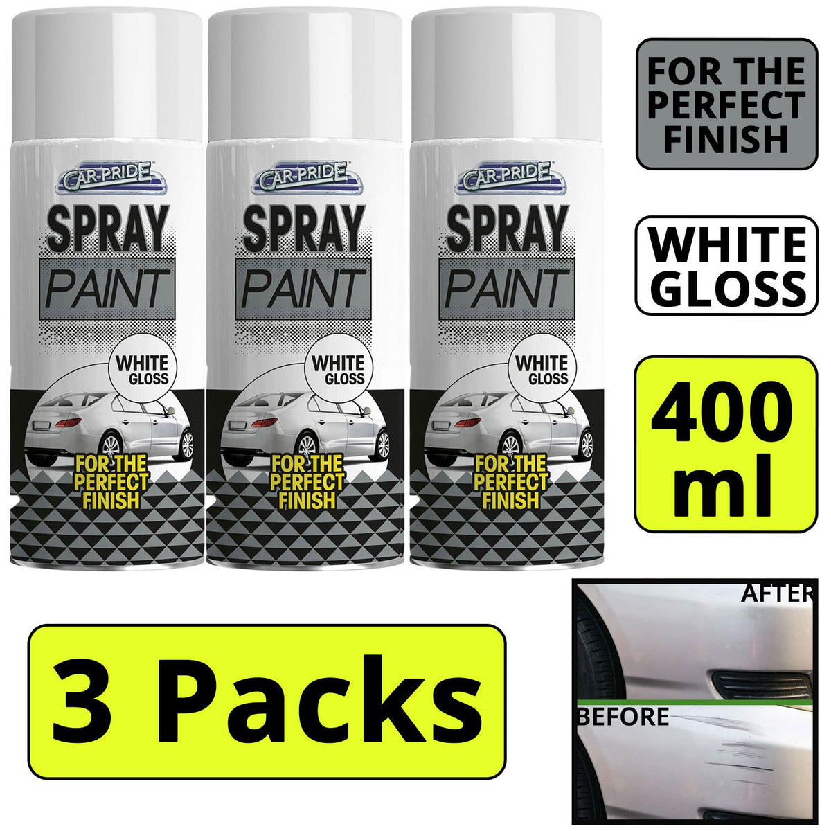 3X - Gloss White Car Spray 400ml