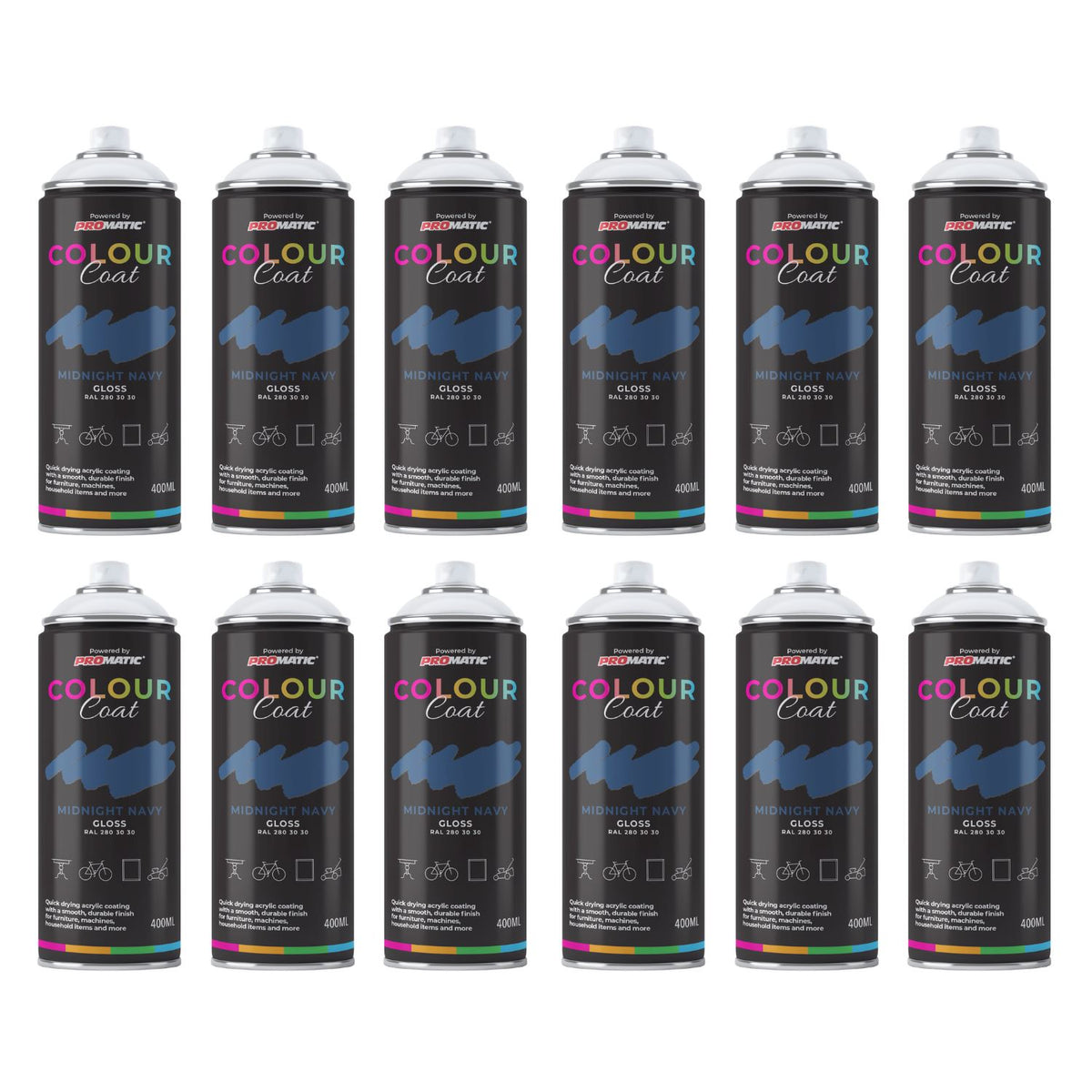 12X Midnight Navy RAL 280 30 30 Gloss Spray Paint 400ml