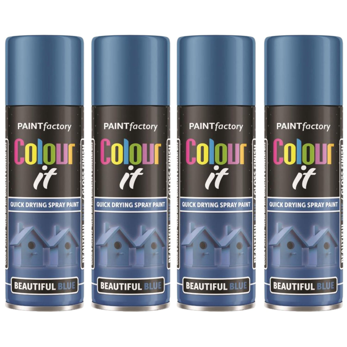 4X Paint Factory Beautiful Blue Gloss Spray Paint 250ml