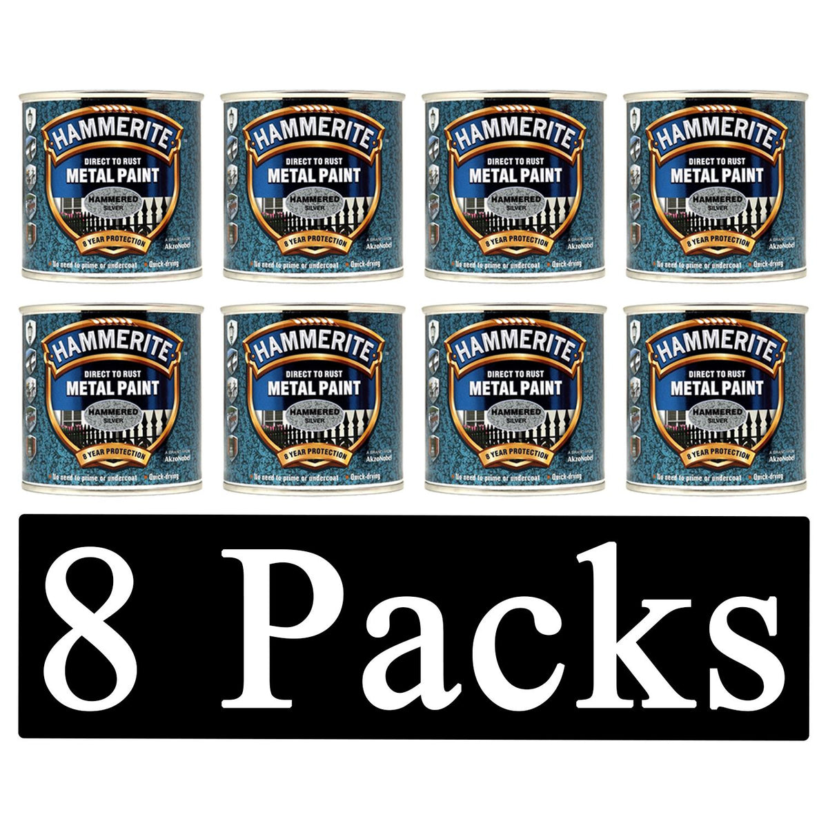 8X Hammerite Hammered Silver Paint 250ml Tin Paint