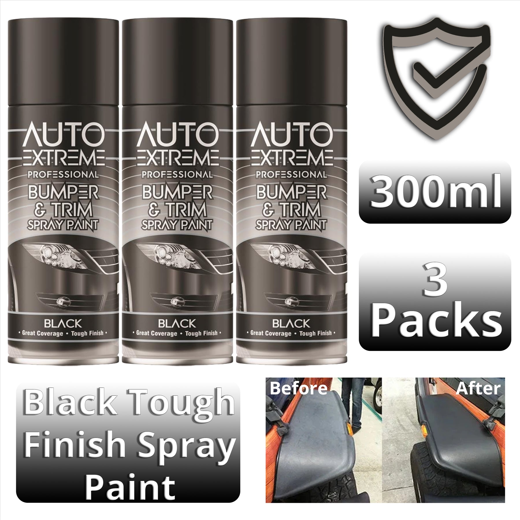 3X Auto Extreme Bumper & Trim Black Spray Paint 400ml Spray Paint