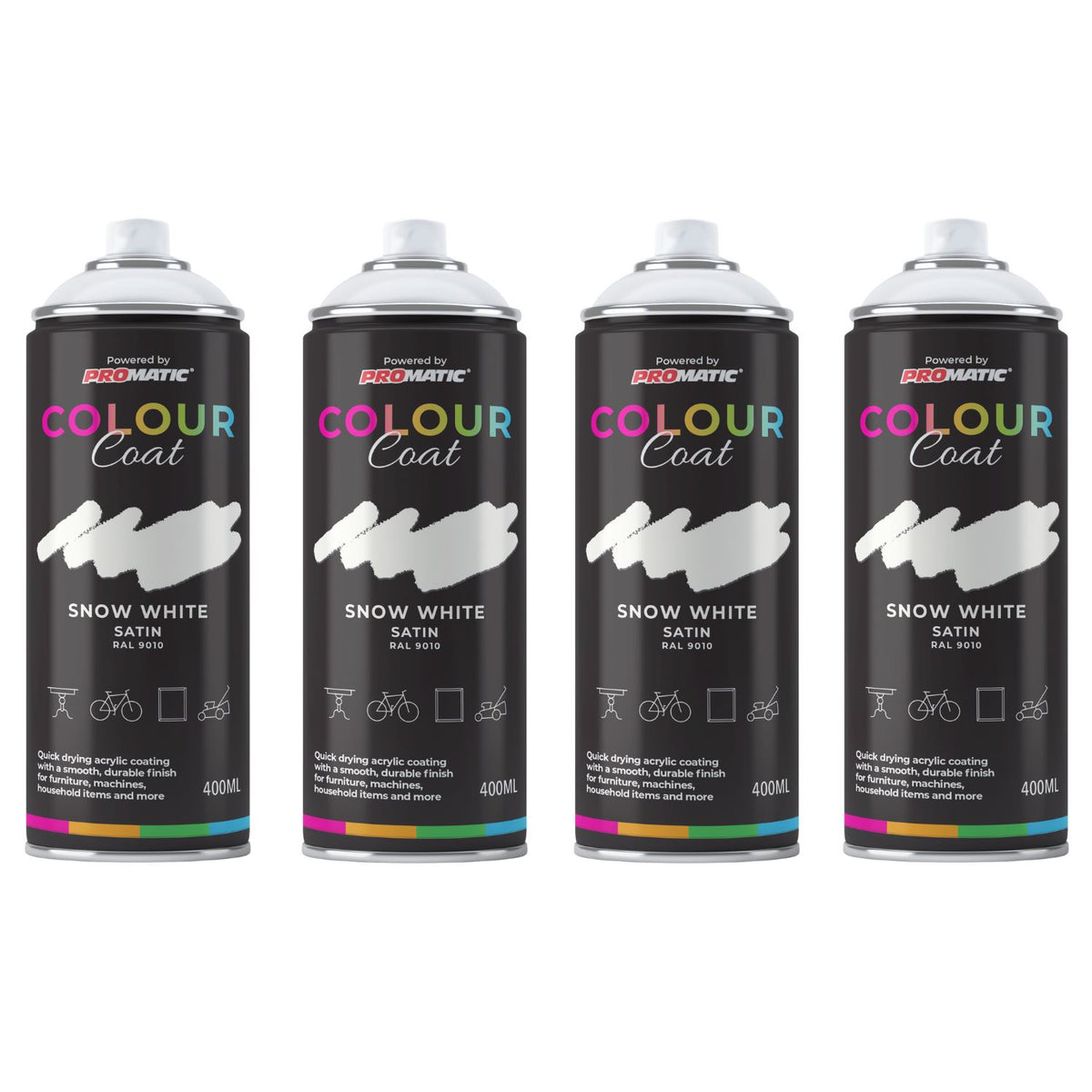 4X Snow White RAL 9010 Satin Spray Paint 400ml