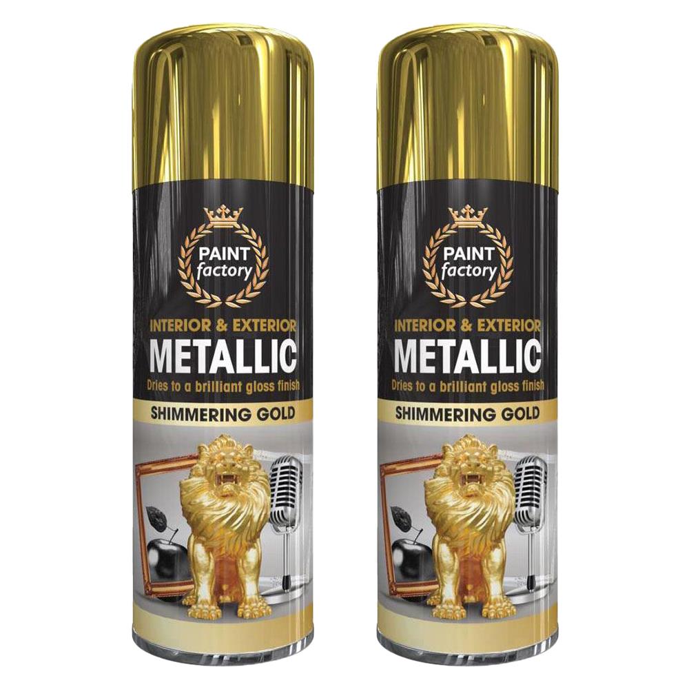 2X Paint Factory Gold Metallic Spray Paint 400ml Spray Paint