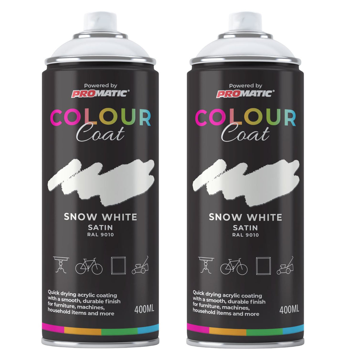 2X Snow White RAL 9010 Satin Spray Paint 400ml