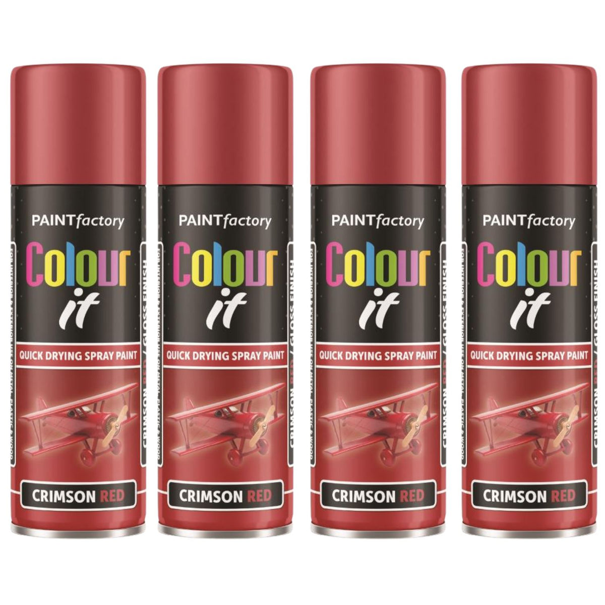 4X Paint Factory Crimson Red Gloss Spray Paint 250ml