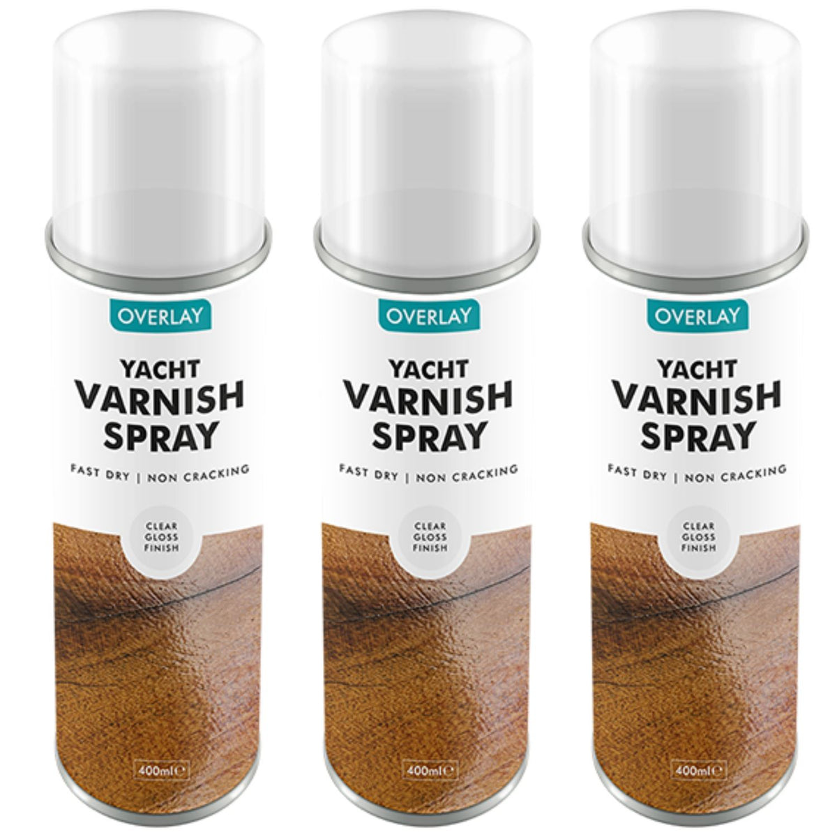 3X Overlay Clear Gloss Yacht Varnish Professional Spray Paint 400ml