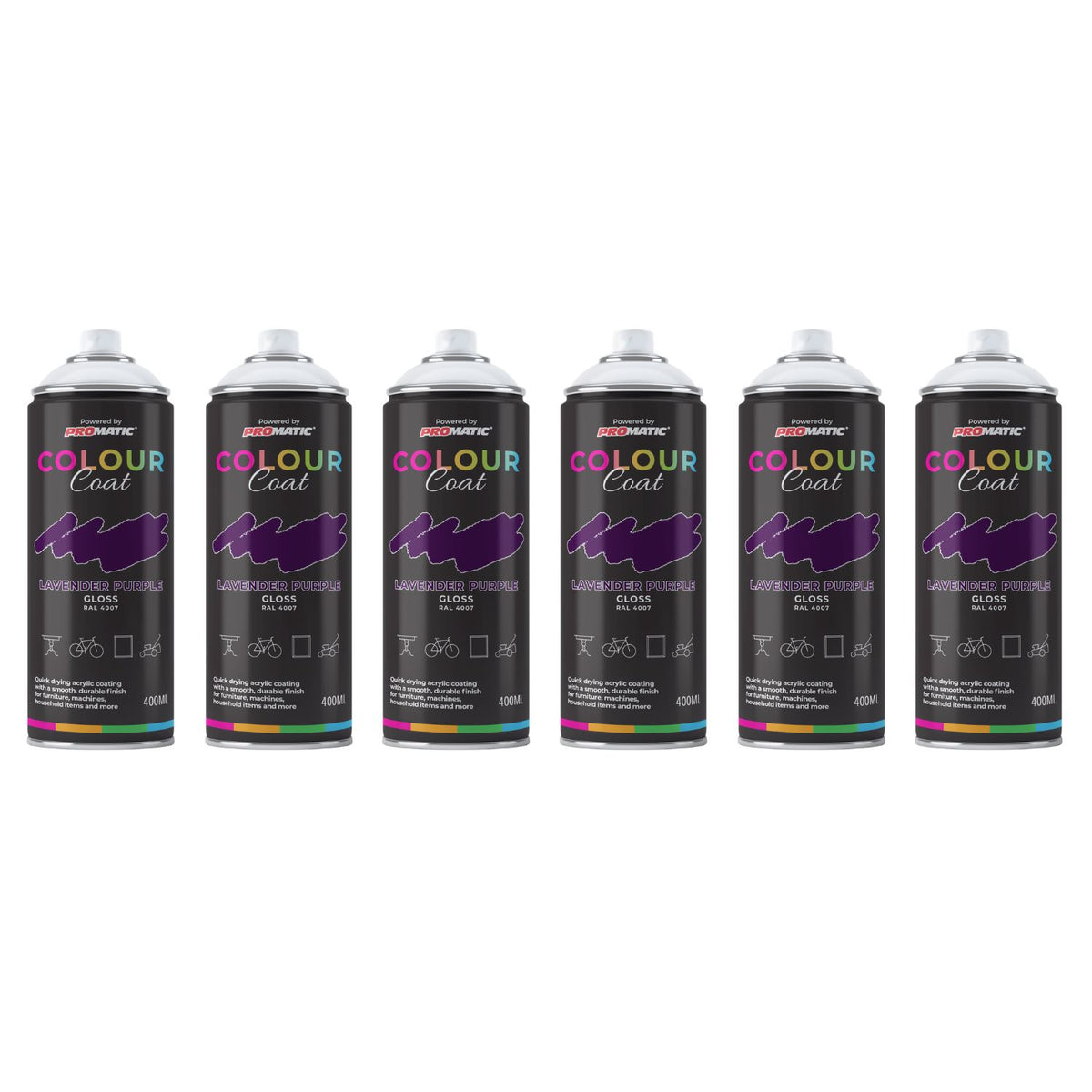 6X Lavender Purple RAL 4007 Gloss Spray Paint 400ml