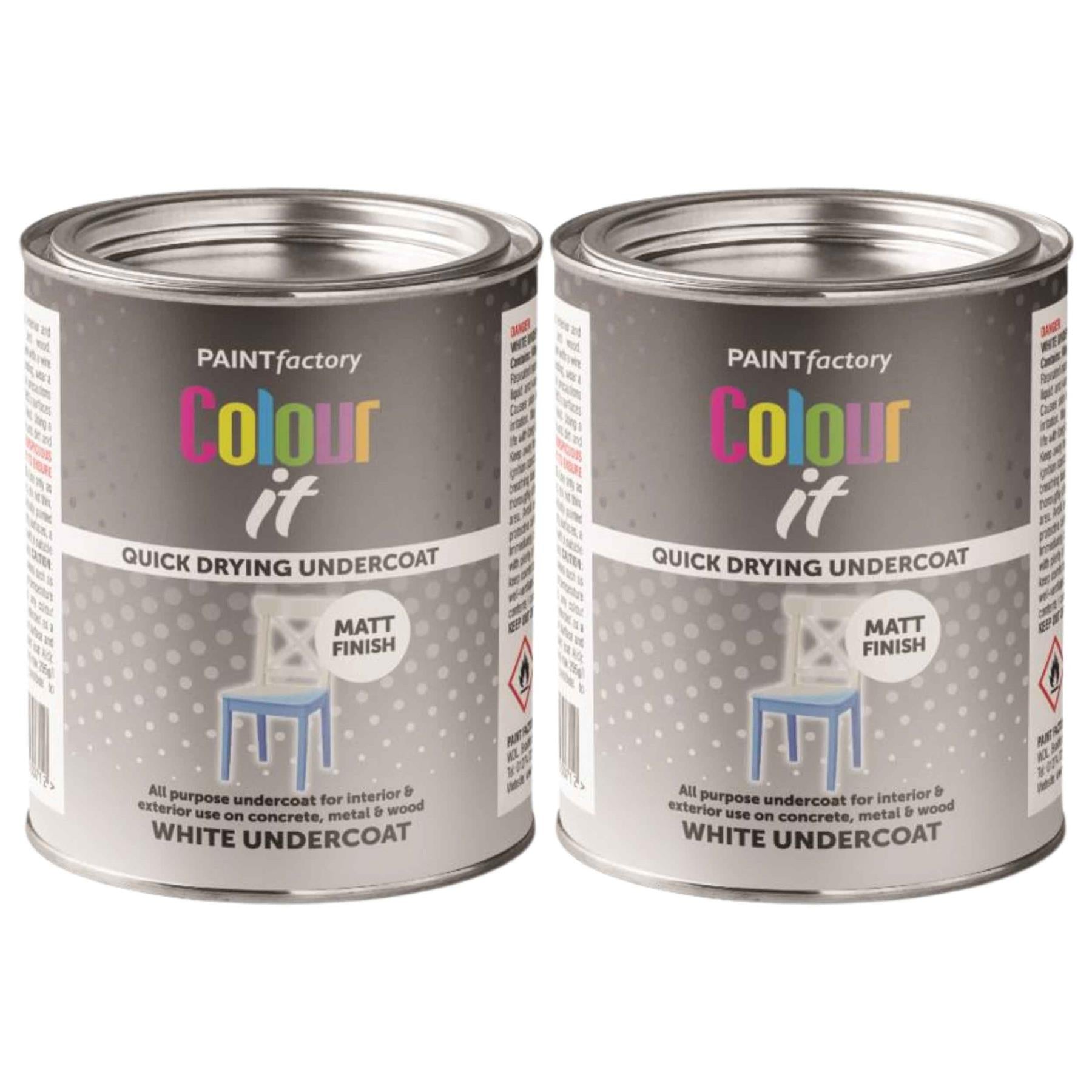2X Paint Factory White Matt Undercoat Tin Paint 300ml Tin Paint