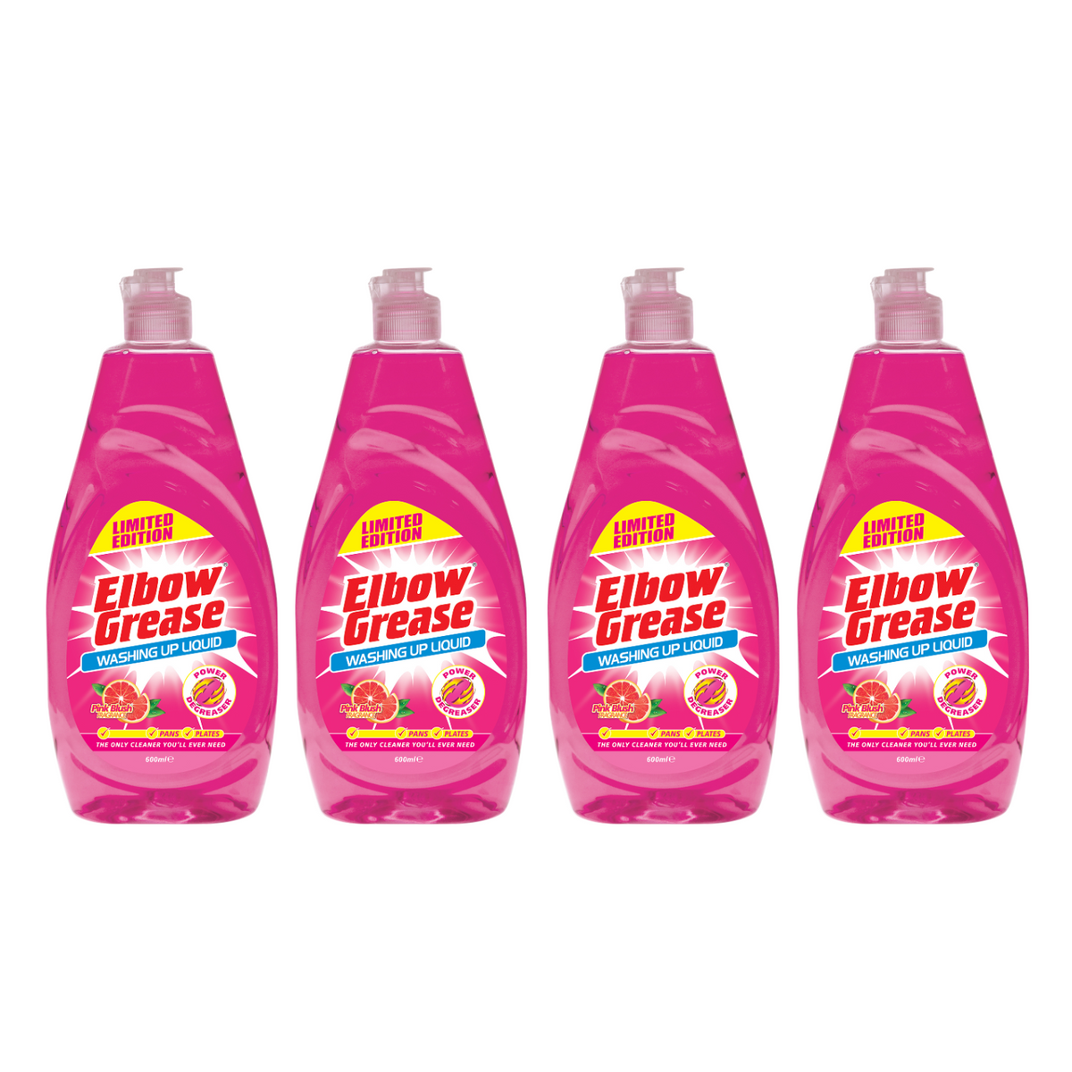 4X Elbow Grease Washing Up Liquid, Pink Blush Fresh 600ml Power Degreaser