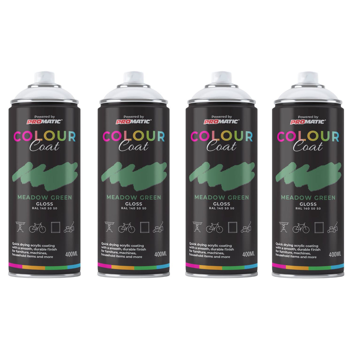 4X Meadow Green RAL 140 50 50 Gloss Spray Paint 400ml