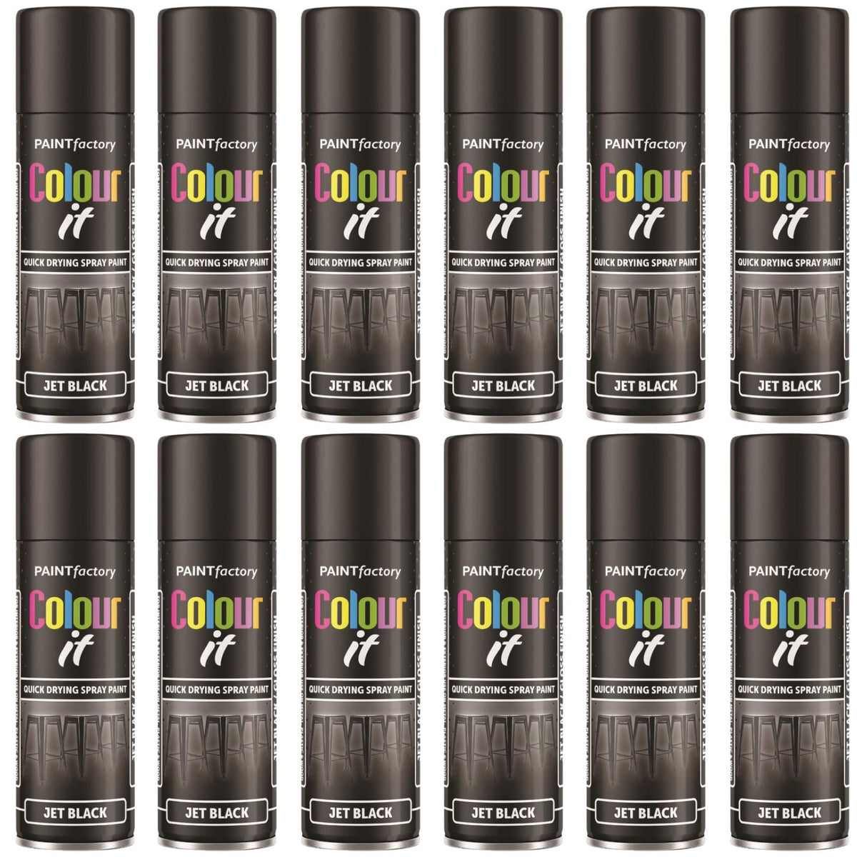 12X Paint Factory Black Gloss 250ml