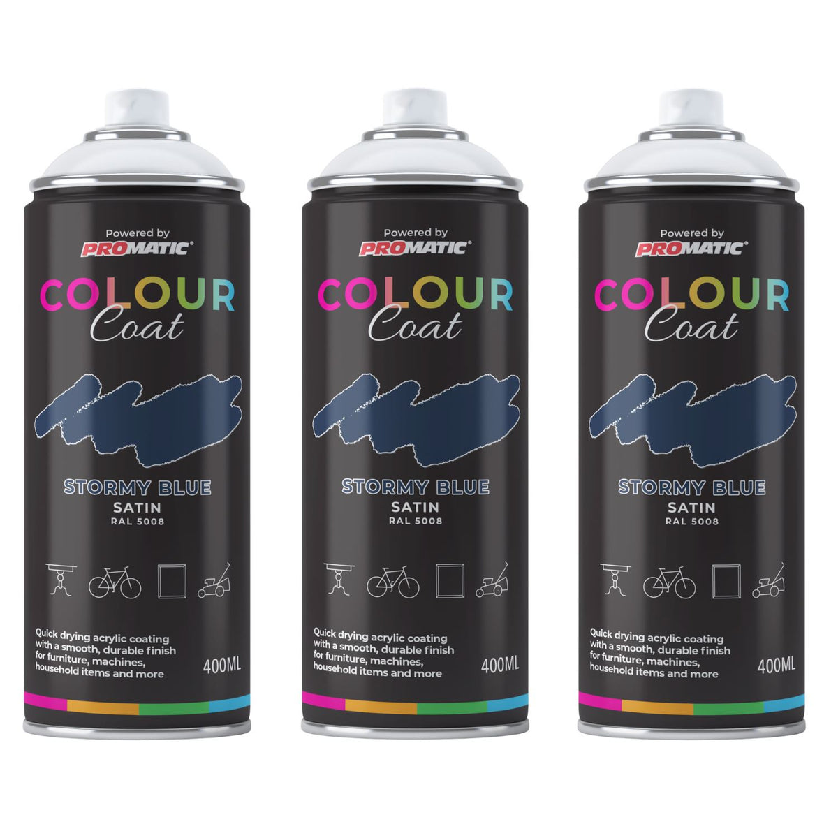 3X Stormy Blue RAL 5008 Satin Spray Paint 400ml