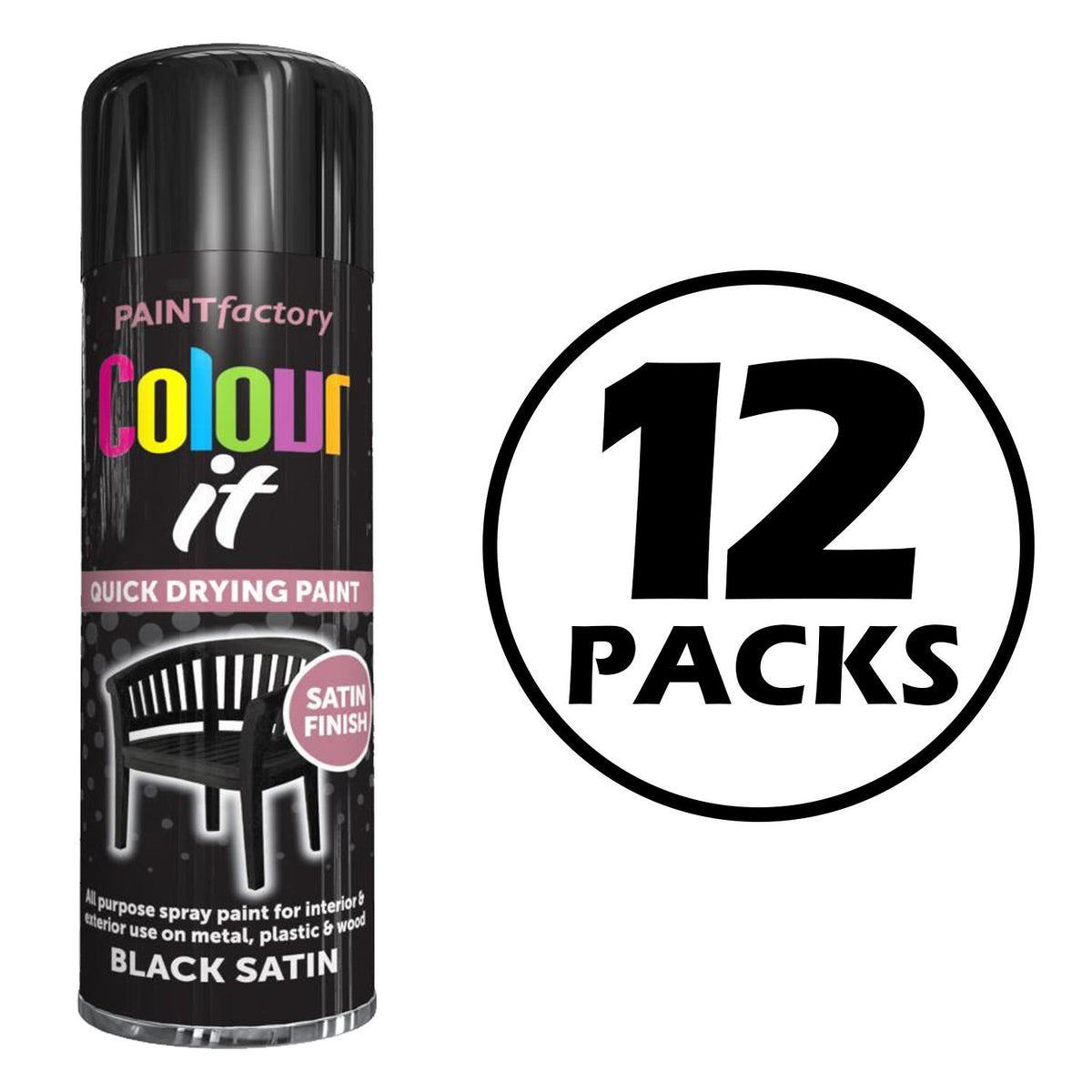 12X Paint Factory Black Satin Spray Paint 250ml Spray Paint