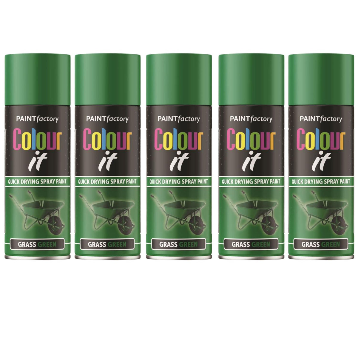 5X Paint Factory Grass Green Gloss Spray Paint 400ml.