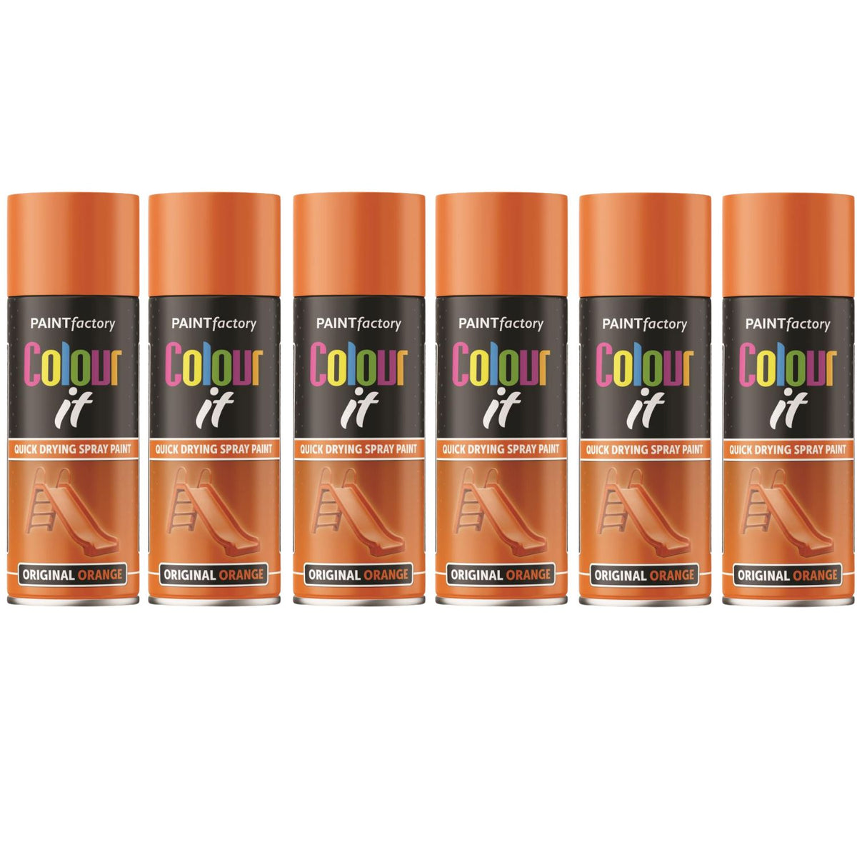 6X Paint Factory Original Orange Gloss Spray Paint 400ml