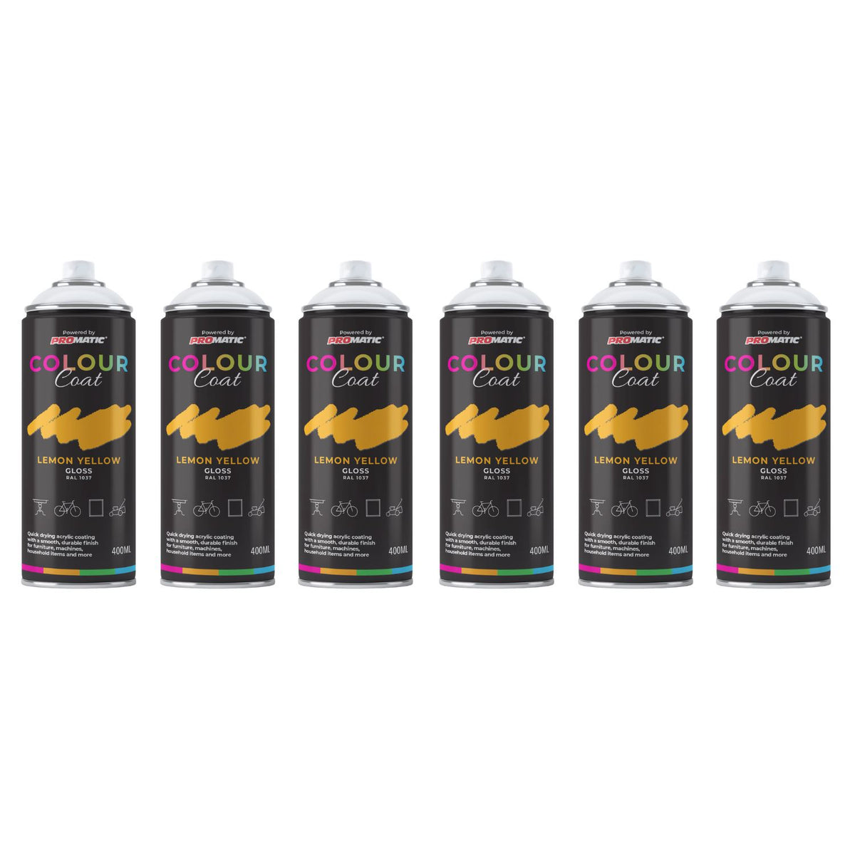 6X Lemon Yellow RAL 1037 Gloss Spray Paint 400ml
