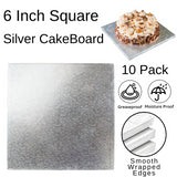 10 Boards - 6" Square Silver Double Thick Cards Cake Board