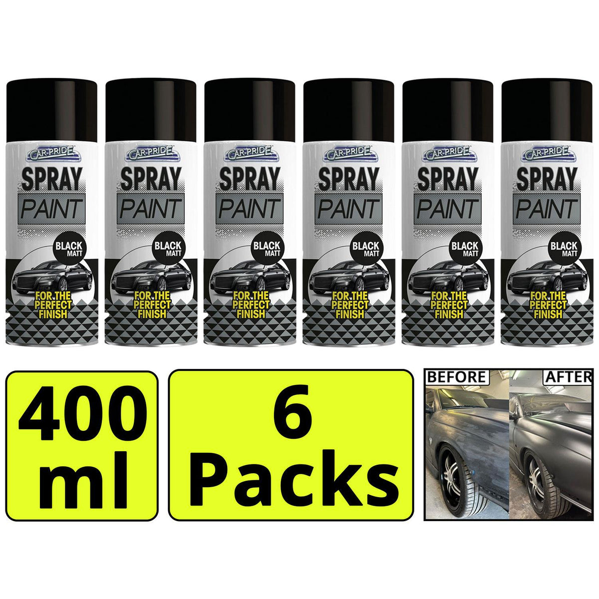6X - Matt Black Car Spray 400ml
