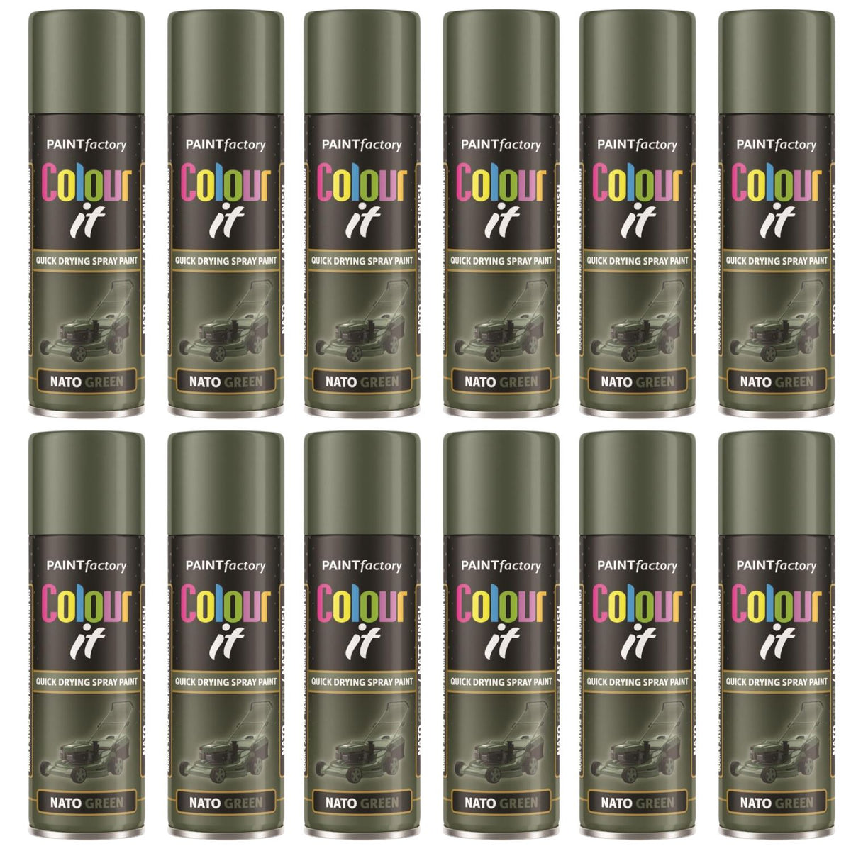 12X Paint Factory Nato Green Matt Spray Paint 250ml