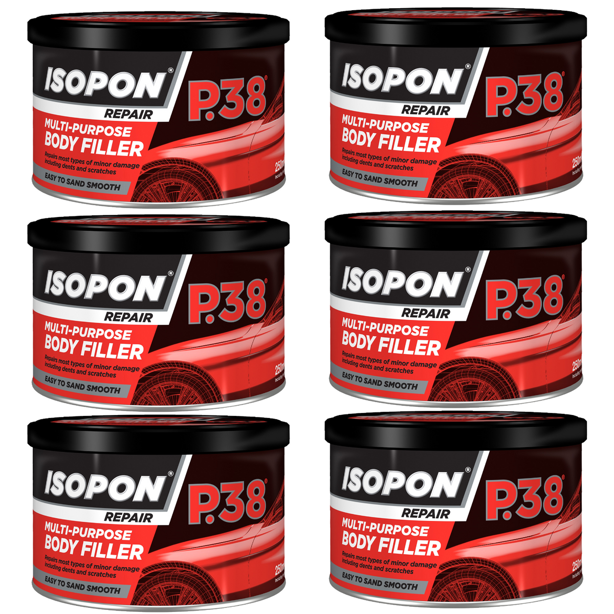 6X Isopon P38 Multi-Purpose Body Filler 250ml