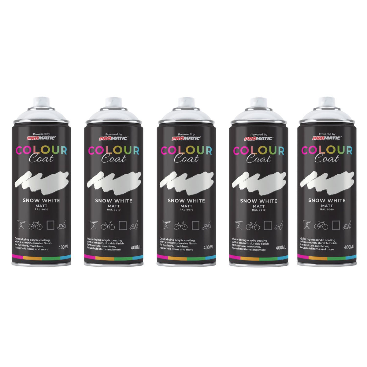 5X Snow White RAL 9010 Matt Spray Paint 400ml