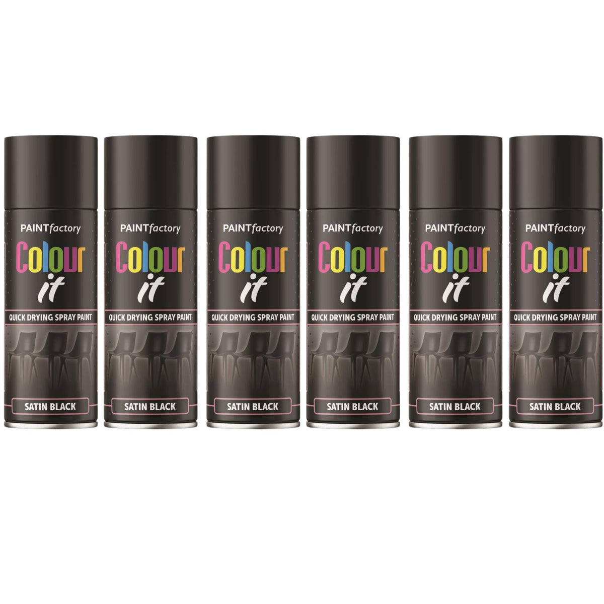 6X Paint Factory Black Satin Spray Paint 400ml
