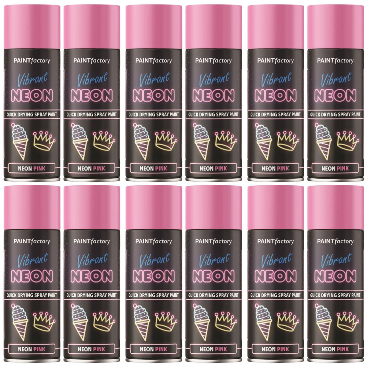12X Paint Factory Neon Pink Spray Paint 400ml