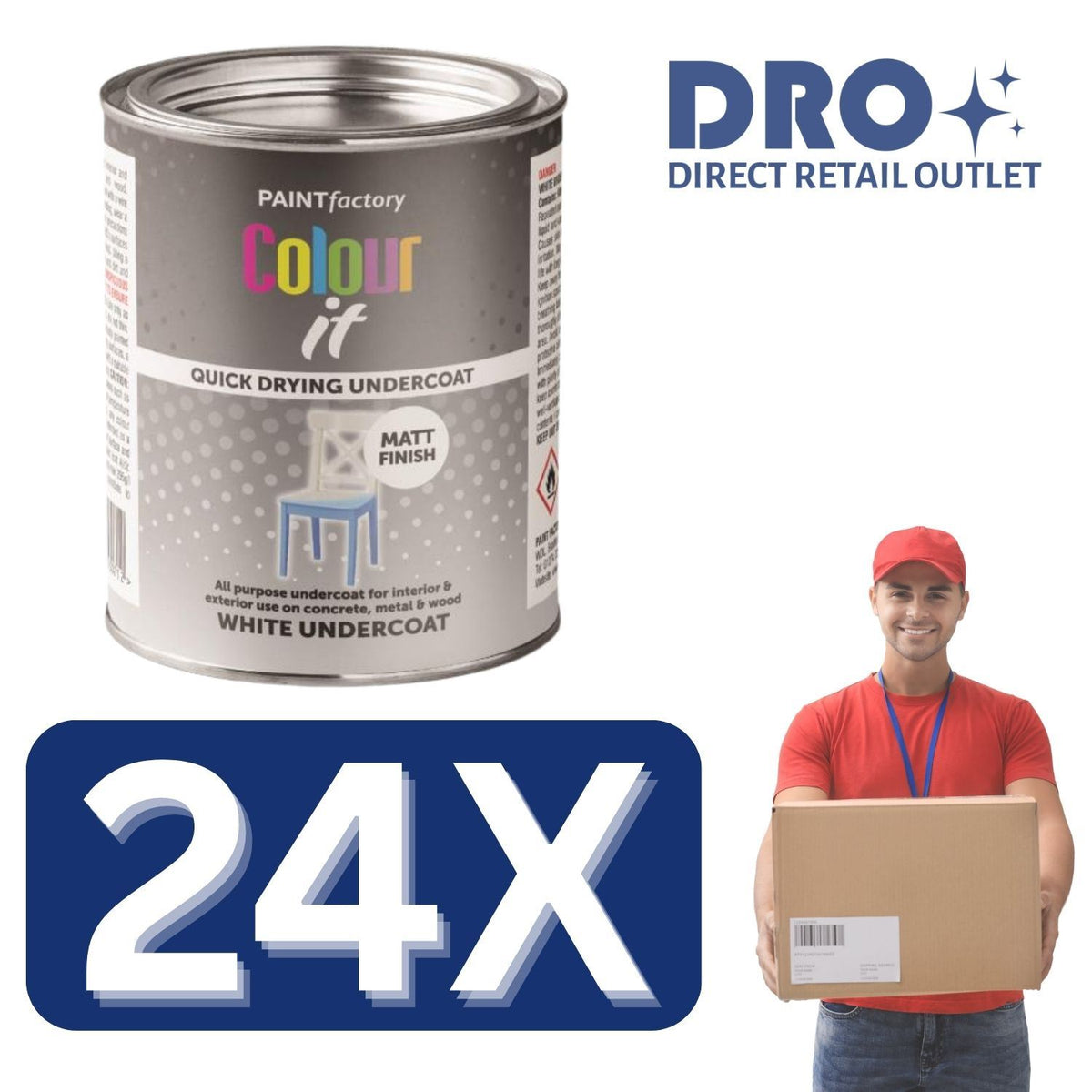 24X - Paint Factory White Matt Undercoat Tin Paint 300ml
