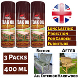 3X Home & Garden Teak Oil Spray 400ml Spray Paint