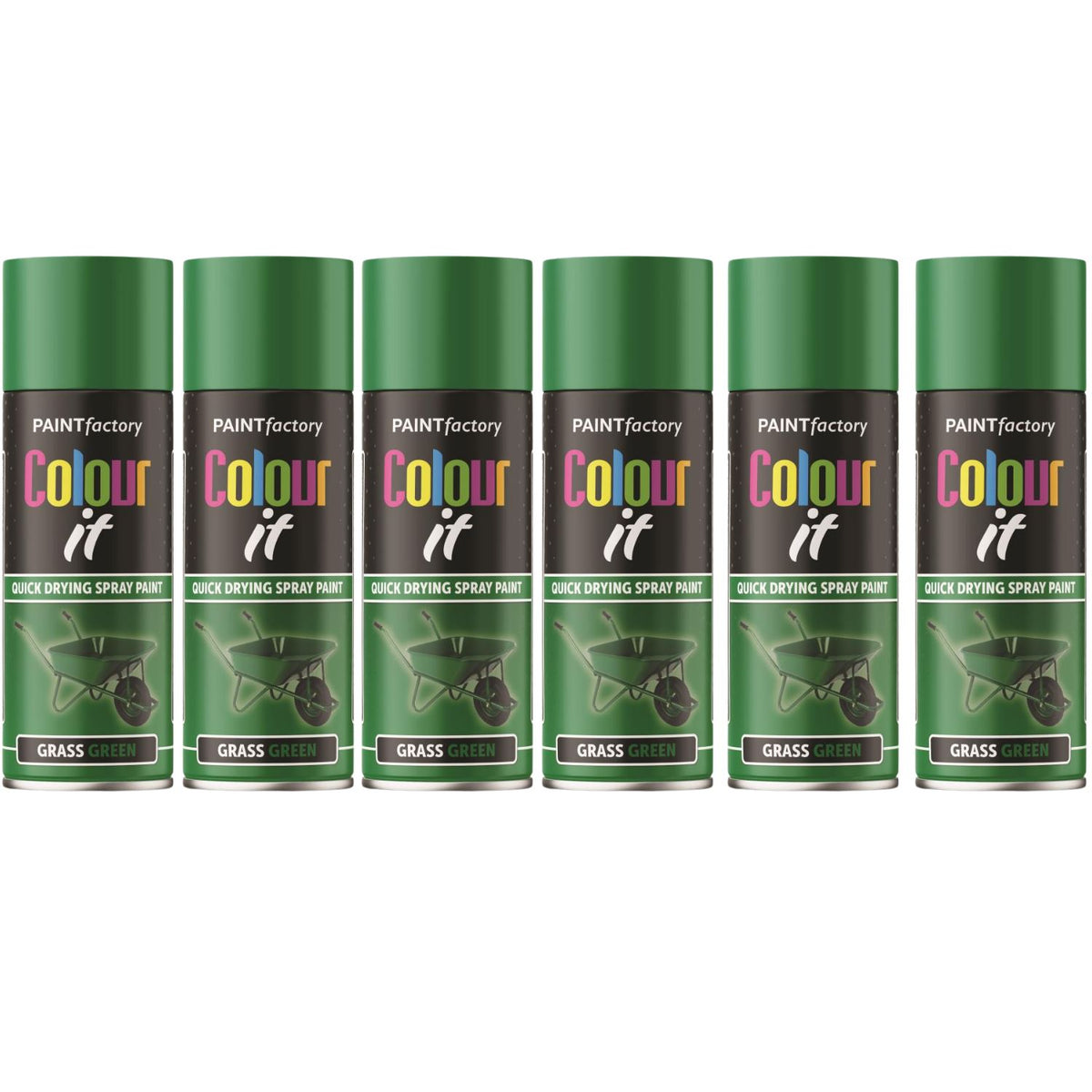 6X Paint Factory Grass Green Gloss Spray Paint 400ml.
