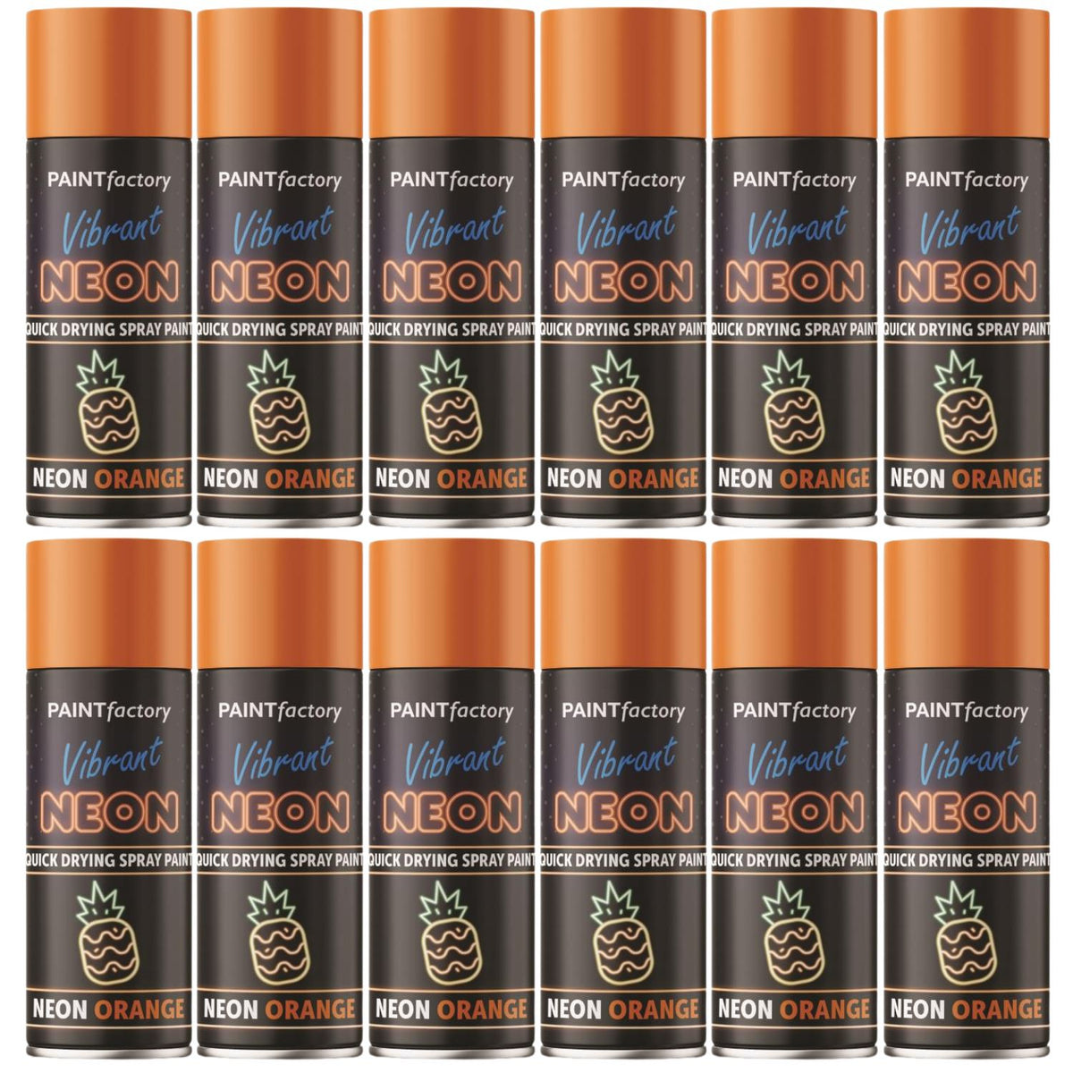 12X Paint Factory Fluorescent Neon Orange Spray Paint 200ml