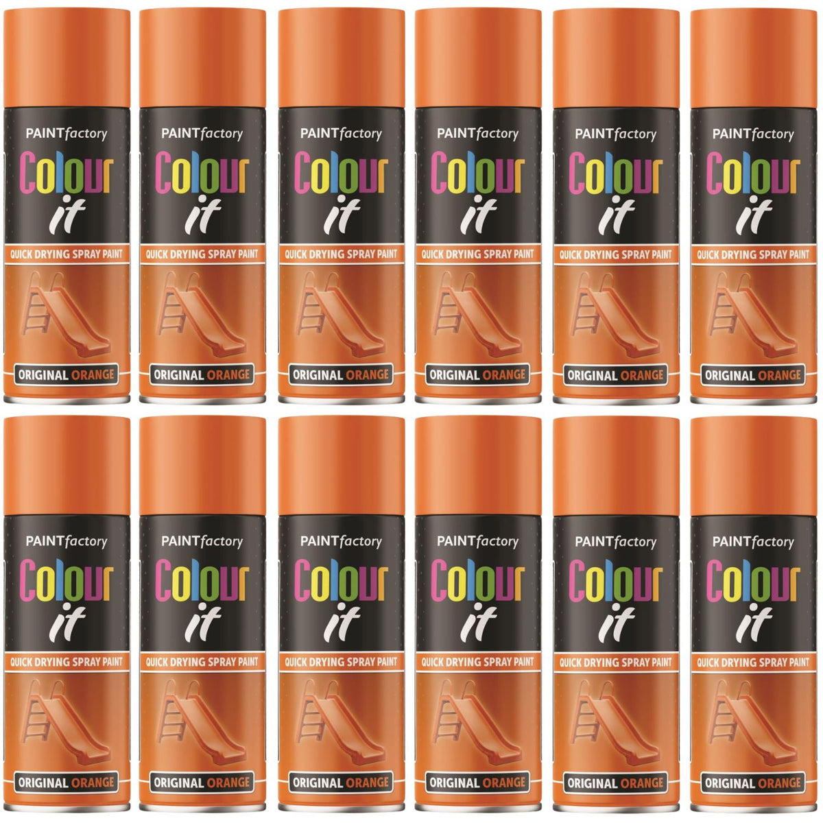 12X Paint Factory Original Orange Gloss Spray Paint 400ml