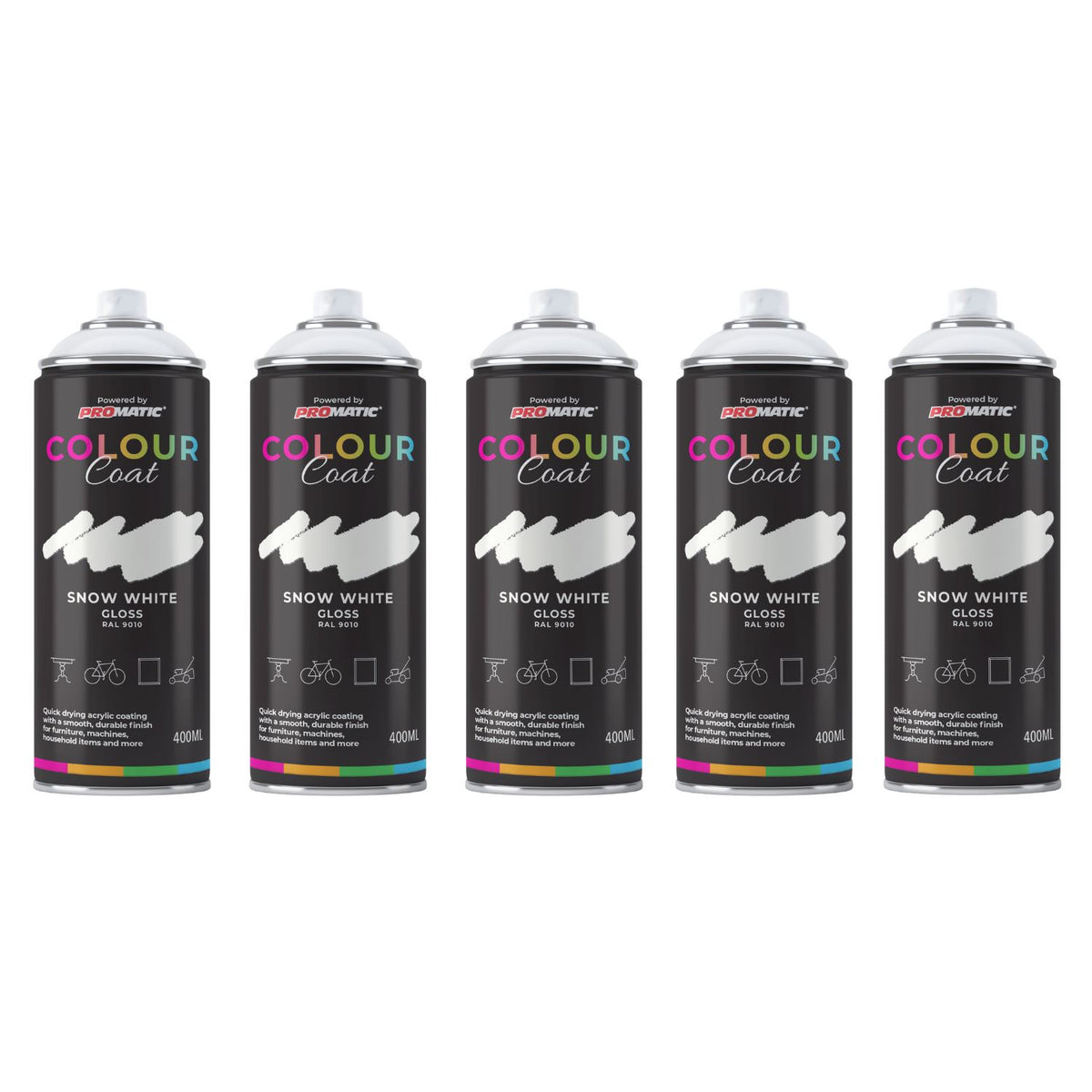 5X Snow White RAL 9010 Gloss Spray Paint 400ml