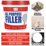 151 all purpose filler white tub for easy application and smooth finish, ready mixed formula