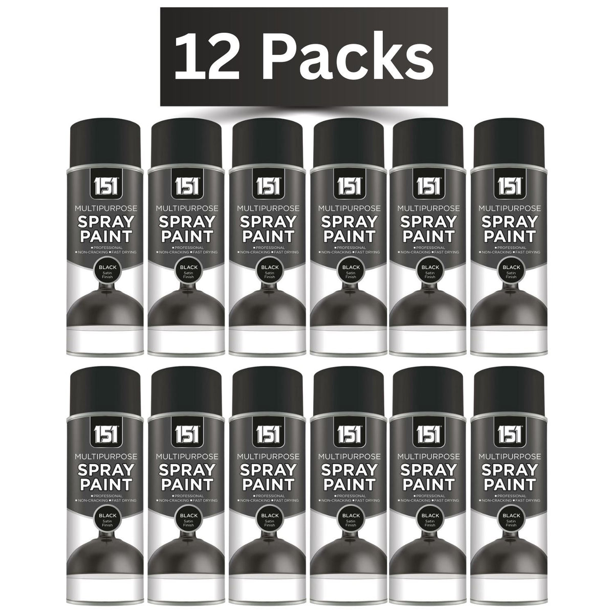 151 Black Satin Spray Paint Multipack with 12 cans for versatile DIY projects