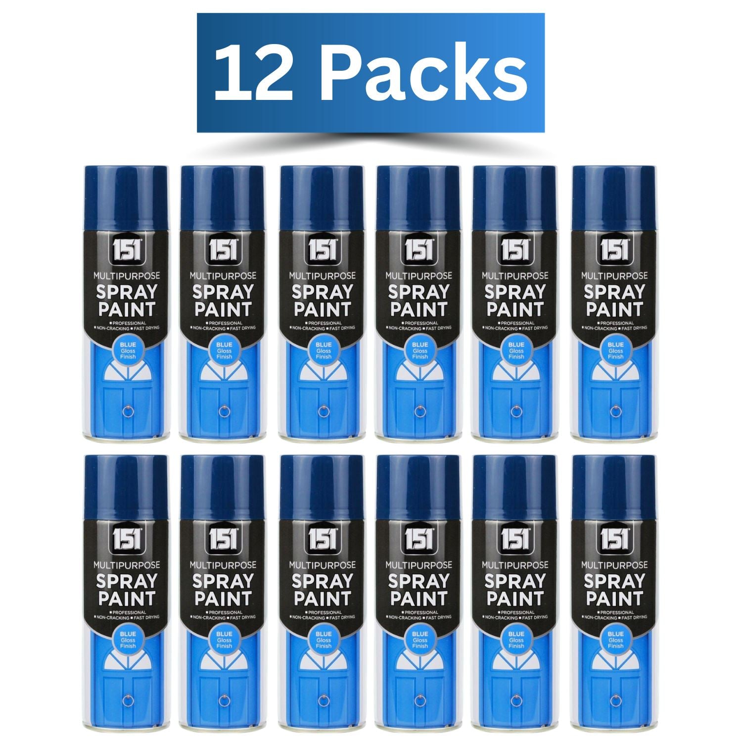 12 Pack of 151 Blue Gloss Spray Paint 400ml for Crafting and Home Projects