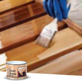 151 clear gloss varnish paint in tin, applied with a brush to wood for a shiny finish