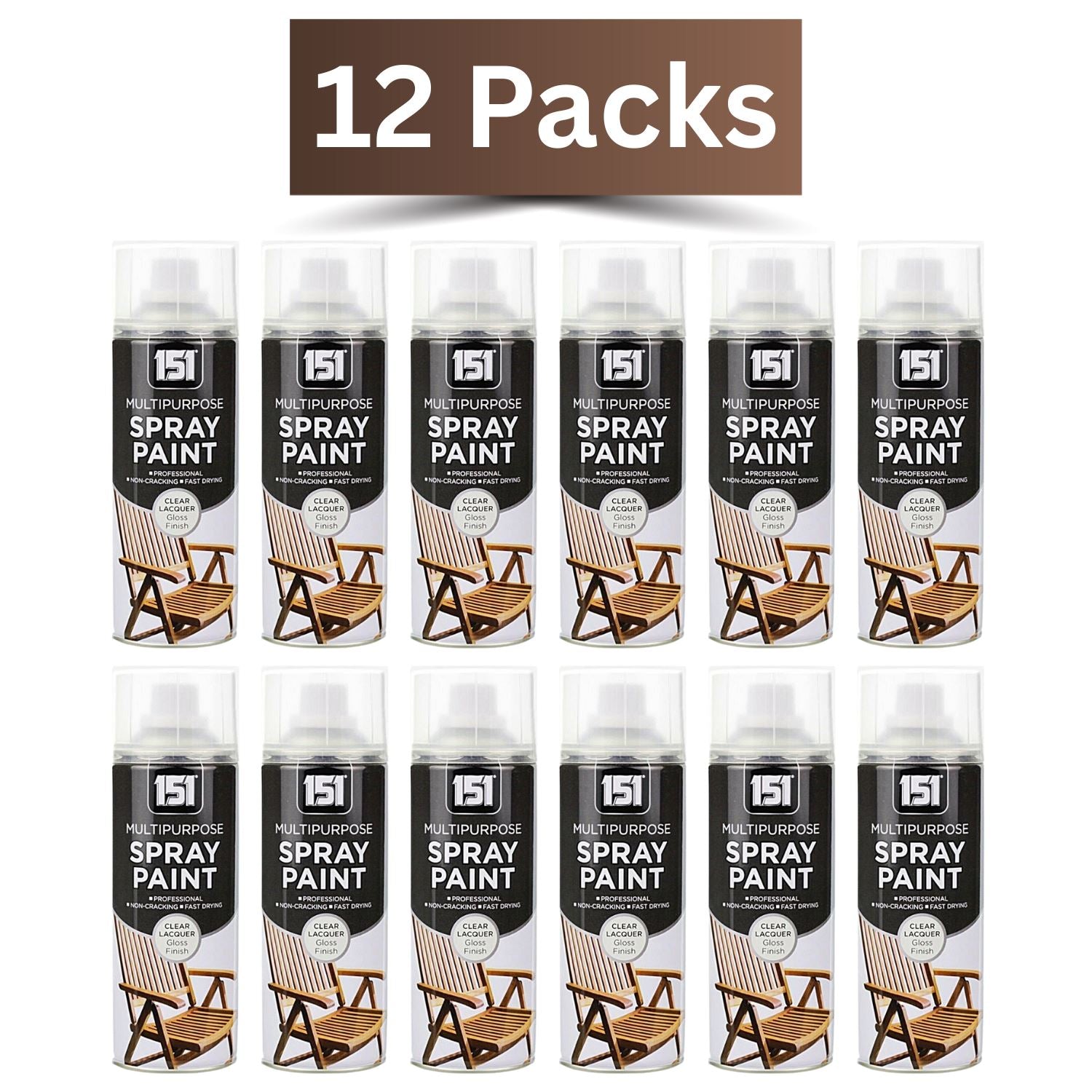 12 Packs of 151 Clear Lacquer Spray Paint 400ml for Various Surfaces and Finishes