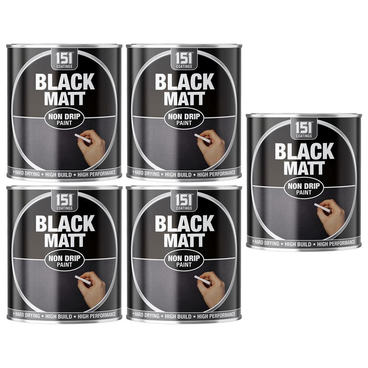 5X Matt Black Non-Drip Paint 300ml Tin Paint
