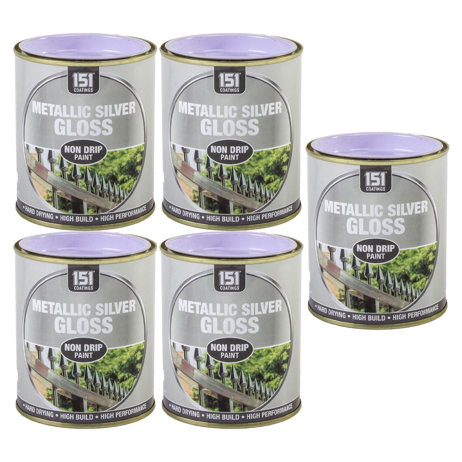 5X Metallic Silver Gloss Non-Drip Paint 300ml Tin Paint