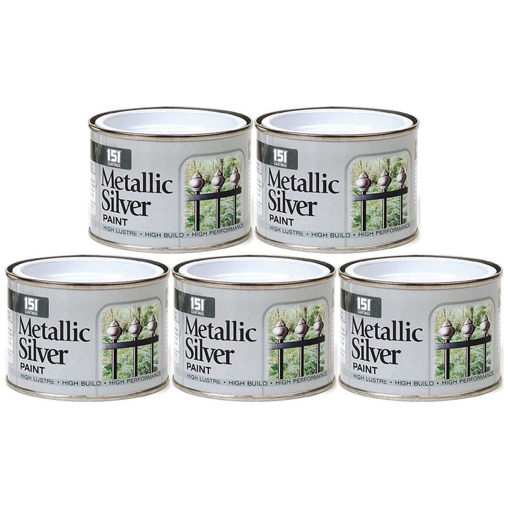 Five cans of metallic silver paint tin 180ml by vendor 151 with high lustre and performance