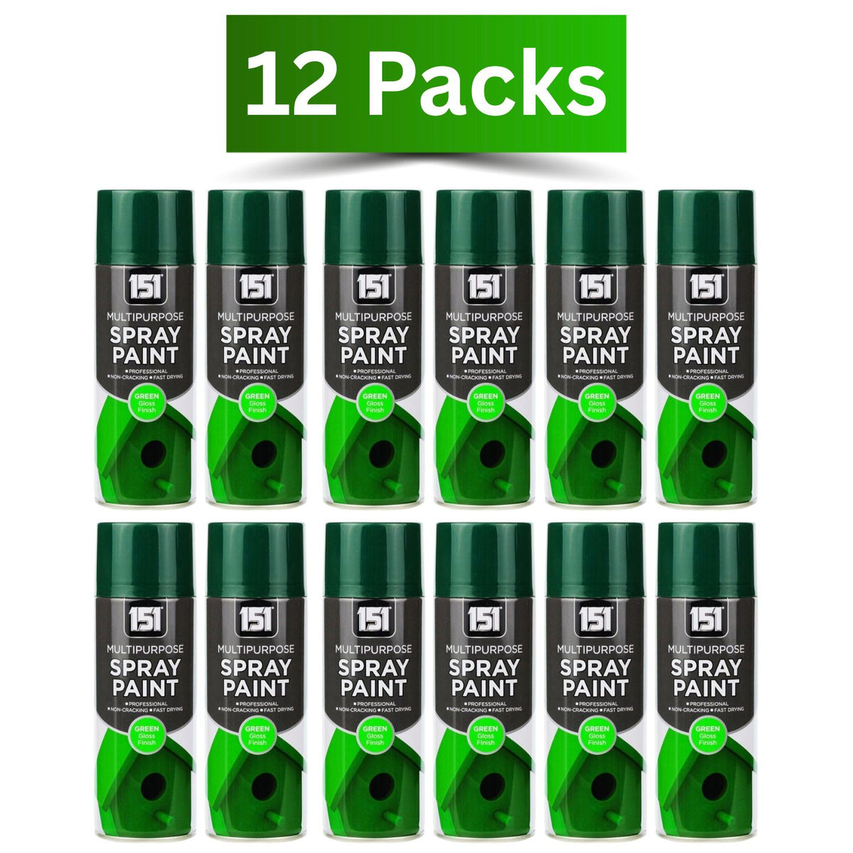 12 packs of 151 green gloss spray paint 400ml for various crafting and DIY projects