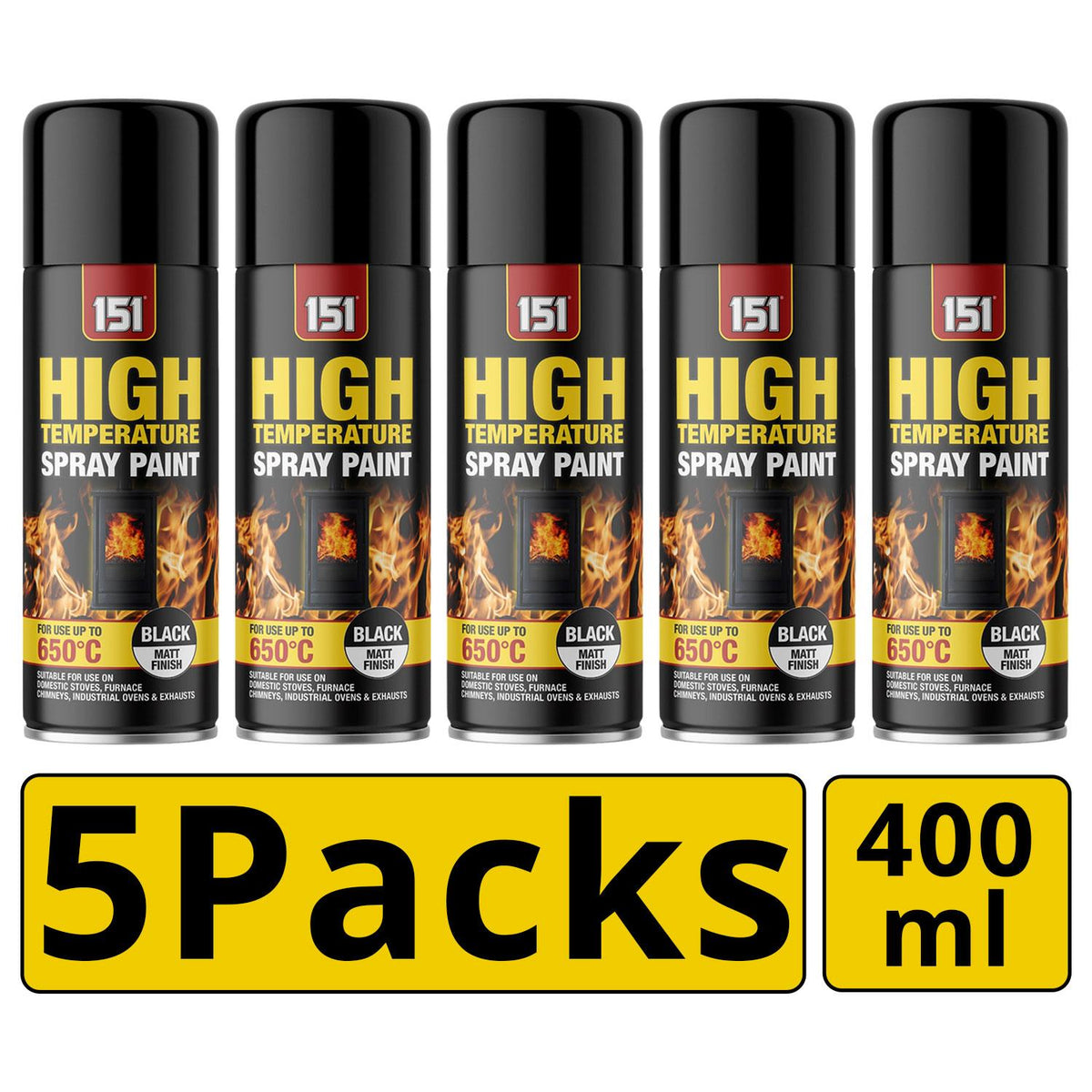 5X 151 Matt Black High Temp 650�C 400ml Spray Paint