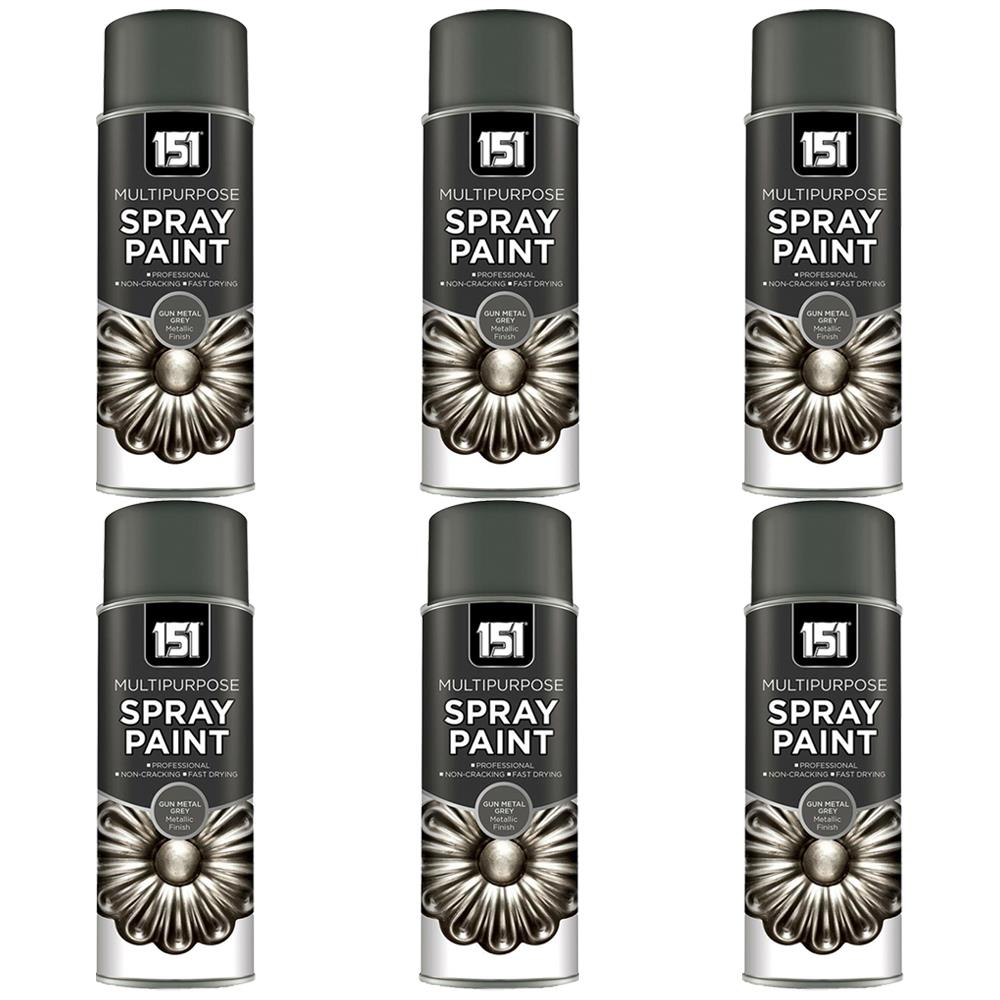 6X 151 Gun Metal Grey Metallic Gloss Spray Paint 400ml Spray Paint
