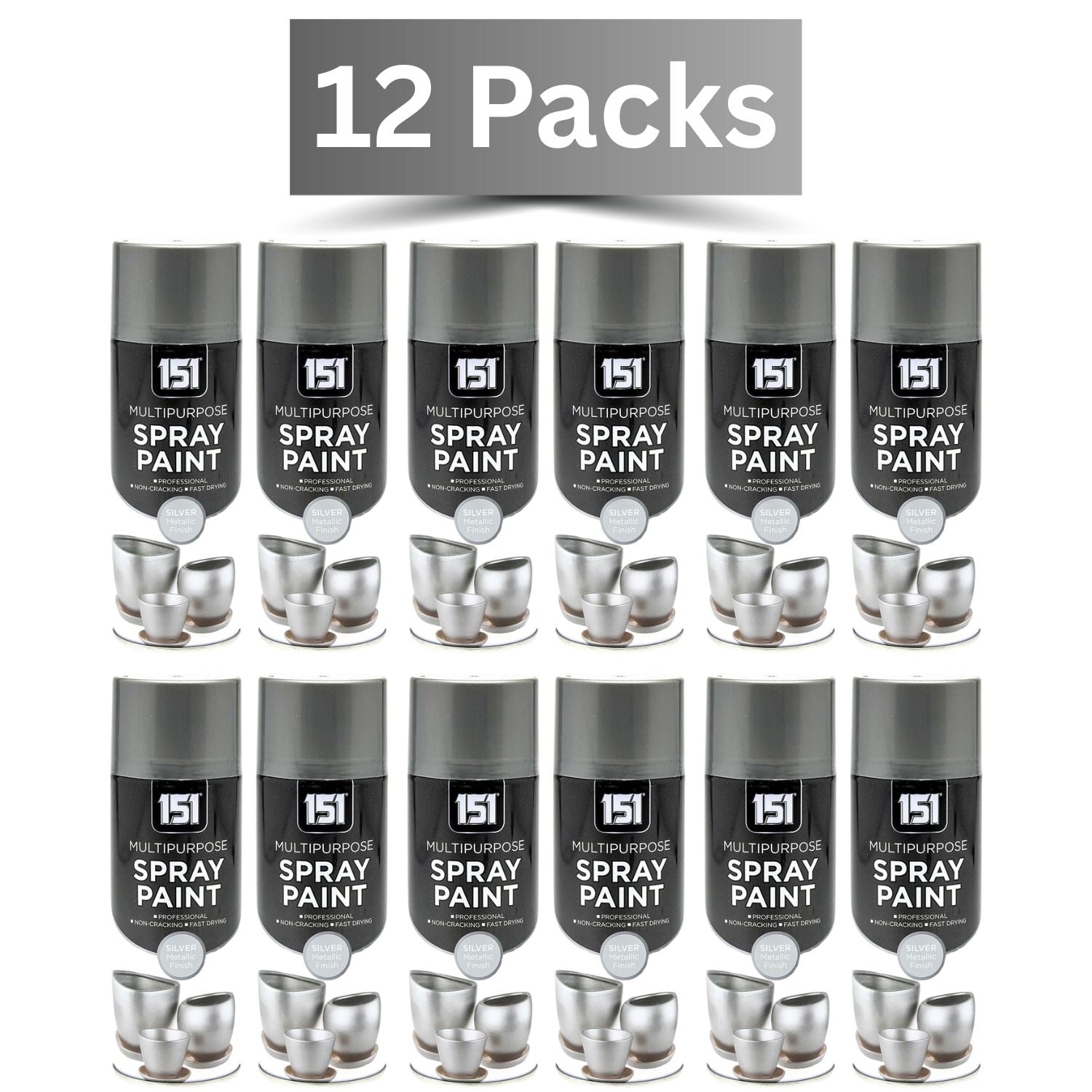 12-pack of 151 metallic silver spray paint 400ml cans for versatile crafting and DIY projects